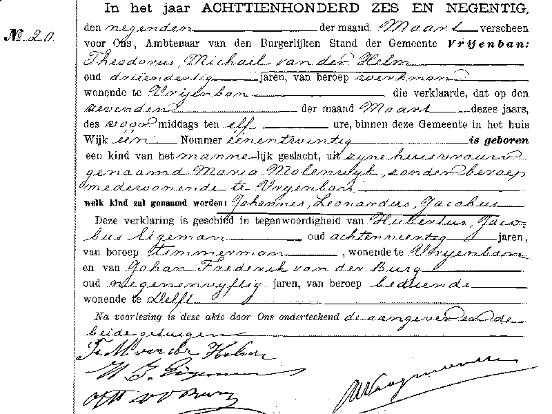 18960309 geb akte 20 Johannes LJ zv TM vd Helm - M Molenwijk